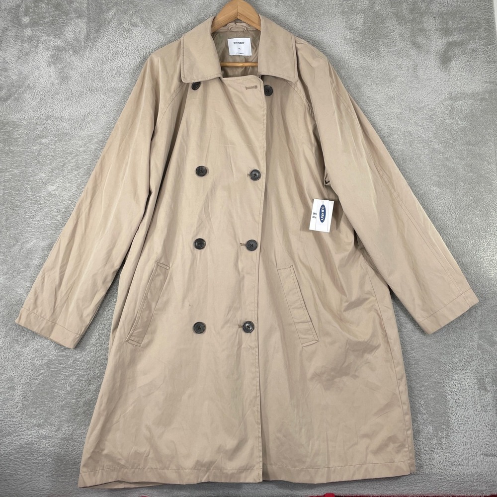 Old Navy Trench Coat Womens 2XL Tan Double Breasted Claymate Long Jacket